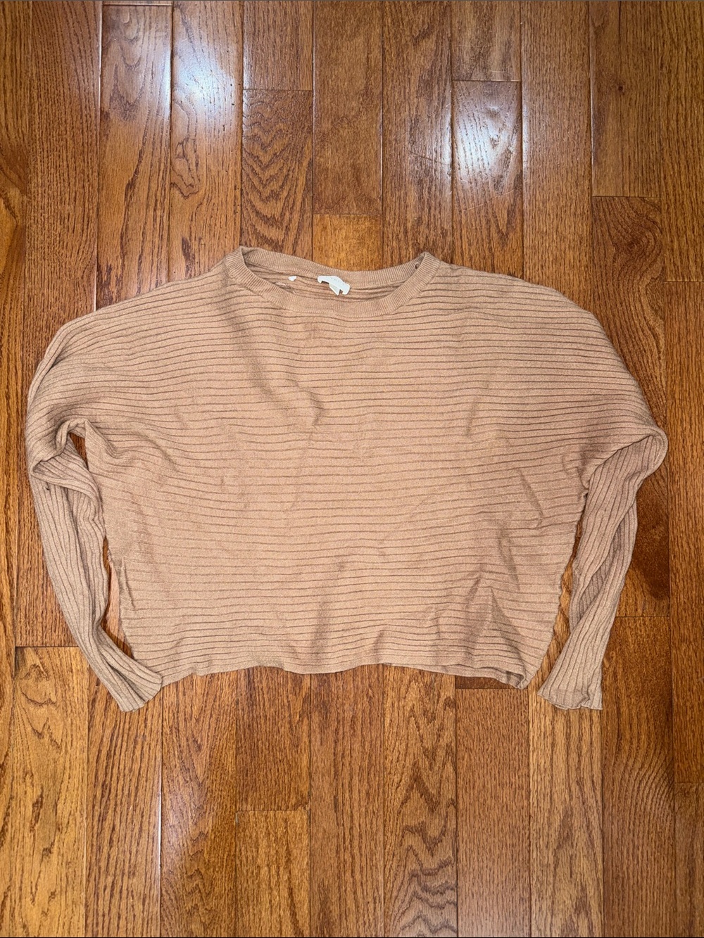 Cyrus Cropped Ribbed Long-Sleeve Top in Tan